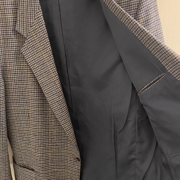Mens Small Houndstooth Print Blazer/Sports Coat Navy Blue, Gray, Brown and Green - Picture 7 of 9